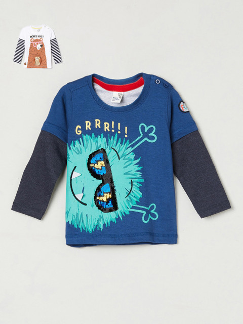 

max Kids-Boys Set of 2 Blue & White Printed T-Shirts