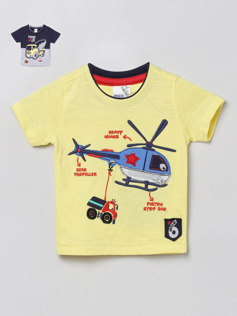 

max Boys Pack Of 2 Yellow & Black Graphic Printed Cotton T-Shirts