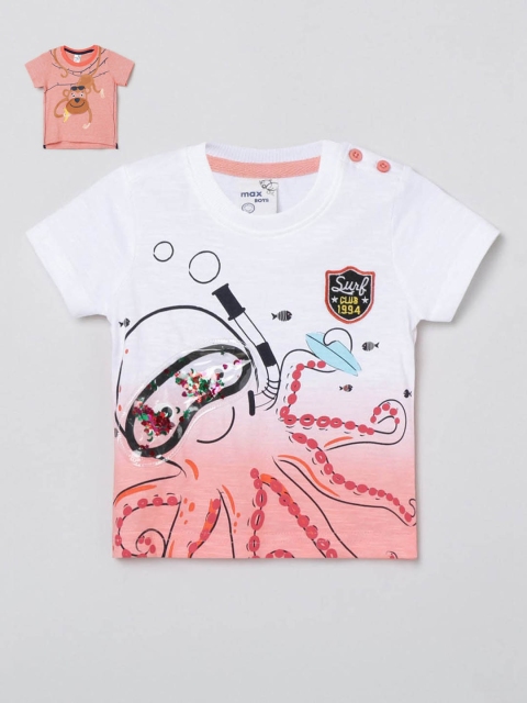 

max Boys White Orange Set of 2 Pure Cotton T-shirts