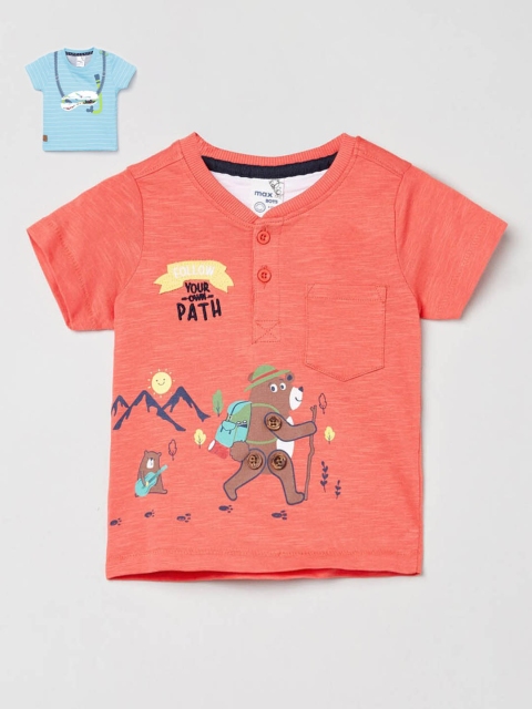 

max Boys Pack of 2 Multicolored Printed Regular Pure Cotton T-shirts, Multi