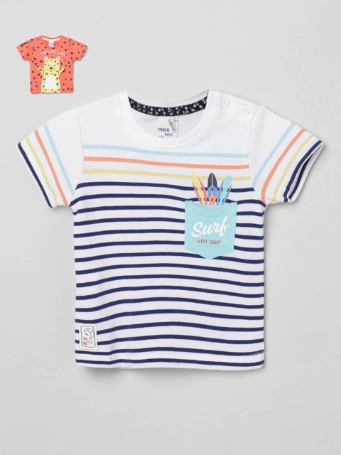 

max Boys Multicoloured & Navy Blue Striped Pockets T-shirts, Multi