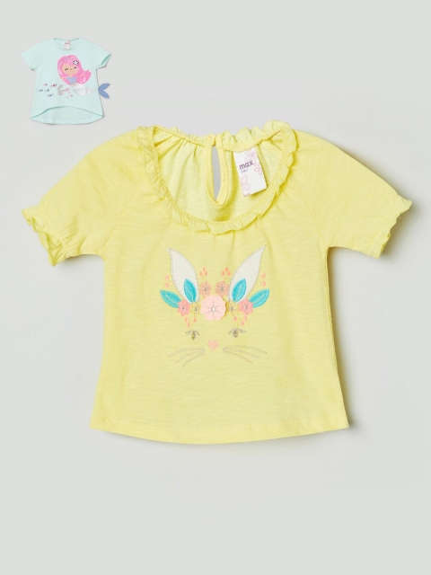 

max Girls Pack Of 2 Yellow & Green Embroidered Regular Tops