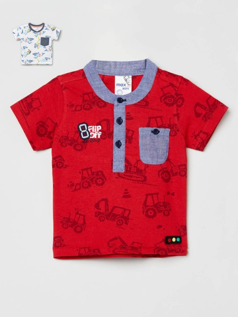 

Max Kids Boys Set of 2 Red & White Printed T-shirts