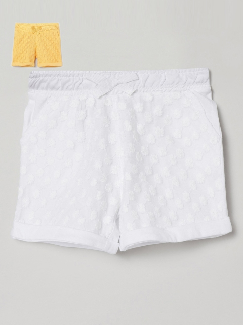 

max Girls Pack of 2 White & Yellow Self Design Mid Rise Shorts