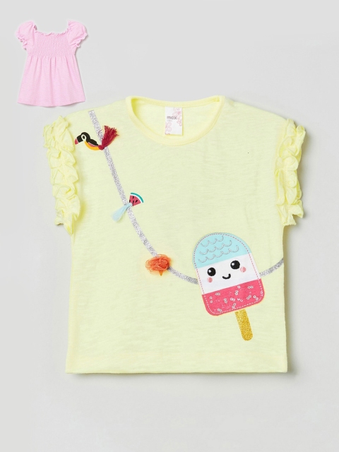 

max Girls Pack of 2 Self Design Pure Cotton Top, Pink