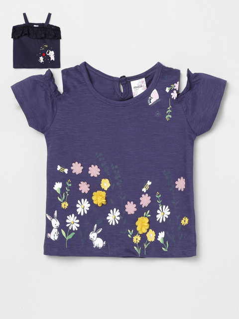 

max Girls Pack Of 2 Navy Blue Printed Tops