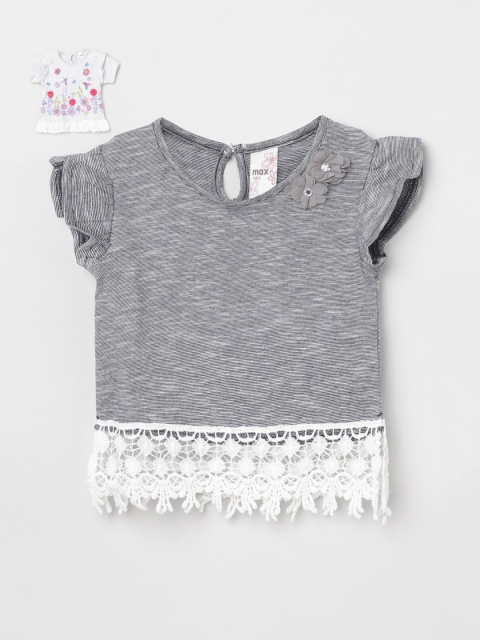 

Max Kids Girls Set of 2 White & Grey Printed Tops