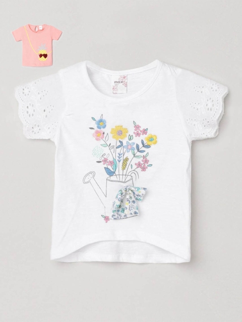 

max Girls Pack of 2 White & Peach Printed Cotton Tshirts