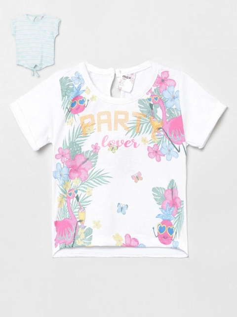 

max Girls Pack of 2 Printed Pure Cotton Tops, Sea green