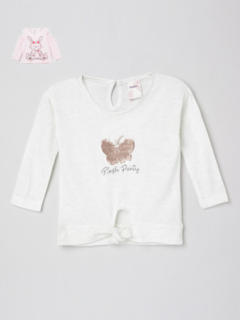 

max Girls Pack Of 2 Pink & White Graphic Printed Regular Tops
