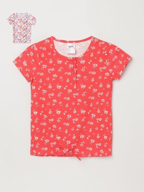 

max Girls White Orange Set of 2 Pure Cotton T-shirts