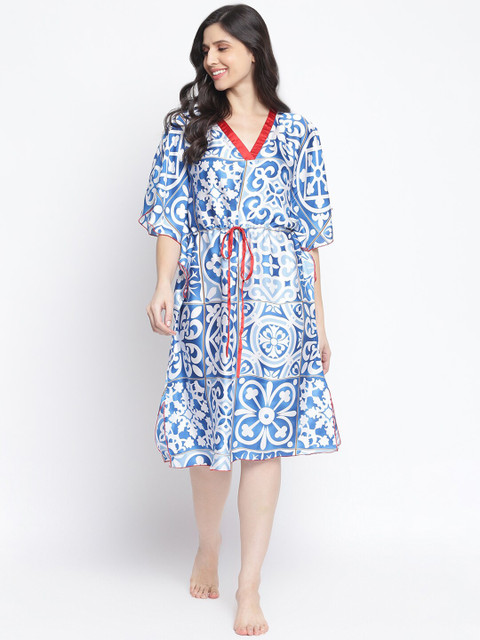 

Organza Women White Printed Nightdress