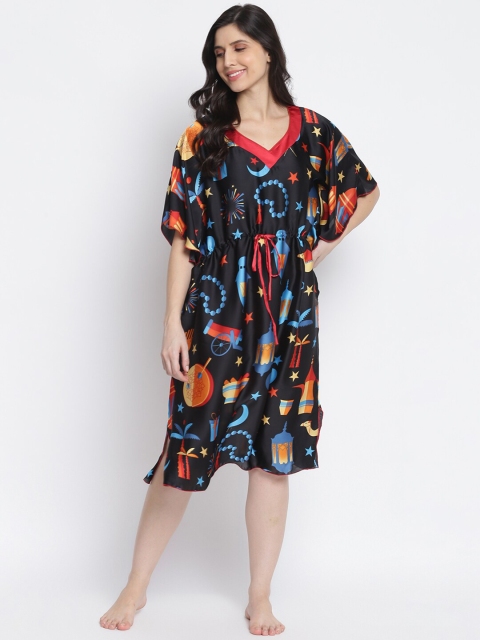 

Organza Black & Red Printed Kaftan Nightdress