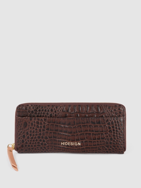

Hidesign Women Brown Animal Textured Leather Zip Around Wallet