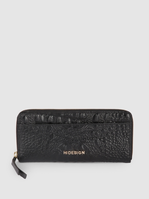 

Hidesign Women Black Textured Leather Zip Around Wallet