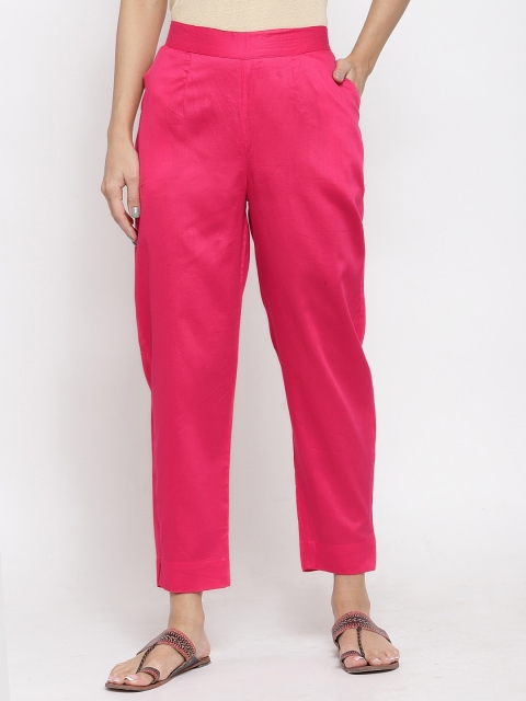 

FERANOID Women Jaam Silk Solid Pink Straight Fit Trousers