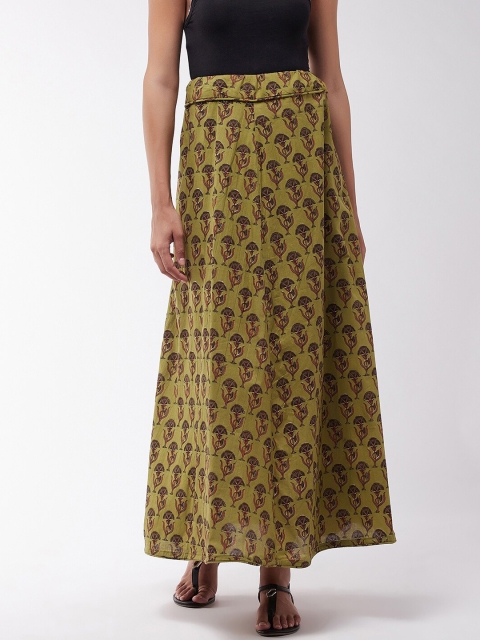 

InWeave Women Olive Green & Brown Printed Pure Cotton A-Line Maxi Skirt
