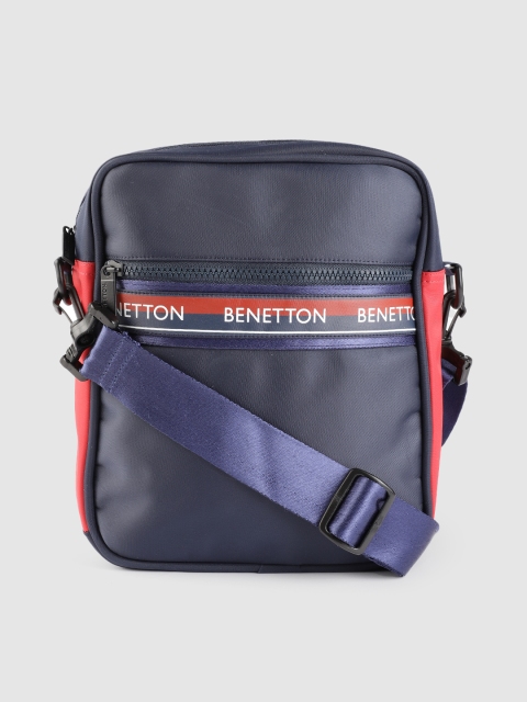 

United Colors of Benetton Unisex Navy Blue Solid Sling Bag with Printed Detail