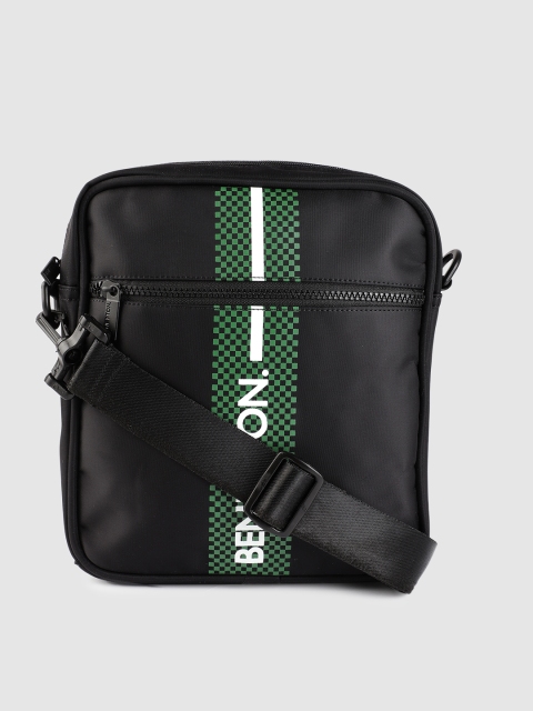 

United Colors of Benetton Unisex Black & Green Brand Logo Print Sling Bag