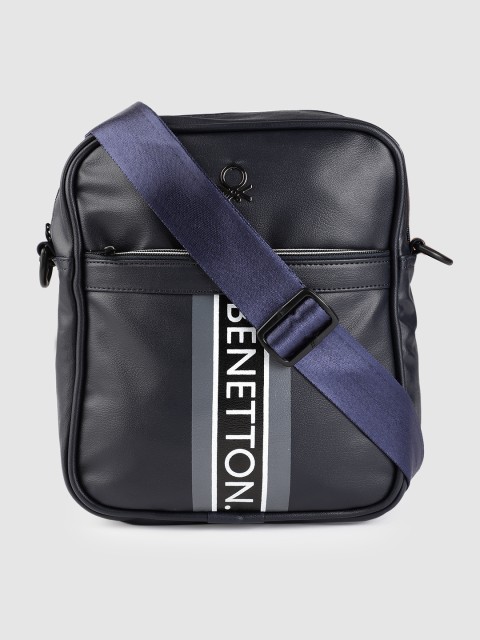 

United Colors of Benetton Unisex Navy Blue & White Brand Logo Print Sling Bag