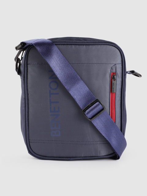 

United Colors of Benetton Unisex Navy Blue Solid Messenger Bag with Brand Logo Print