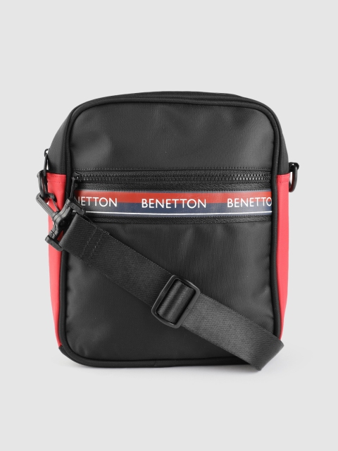 

United Colors of Benetton Unisex Black Solid Messenger Bag with Brand Logo Print Detail