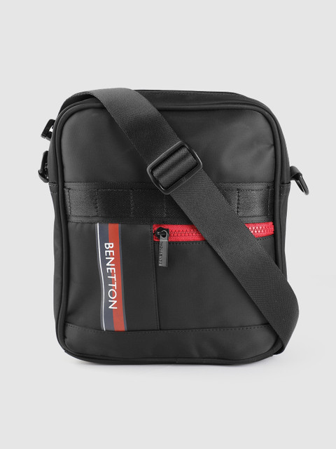 

United Colors of Benetton Unisex Black Solid Messenger Bag with Brand Logo Print Detail
