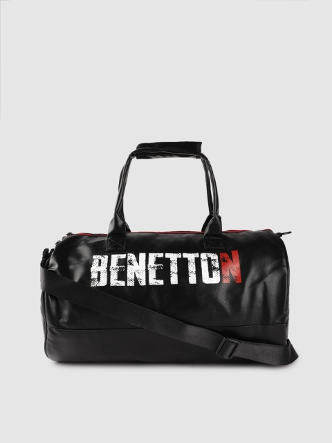 

United Colors of Benetton Unisex Black & White Brand Logo Print Gym Duffle Bag