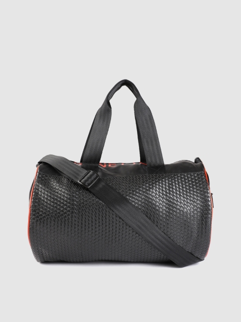 

United Colors of Benetton Unisex Black Basketweave Textured Gym Duffle Bag
