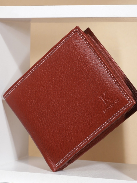 

K London Men Tan Textured Leather Two Fold Wallet