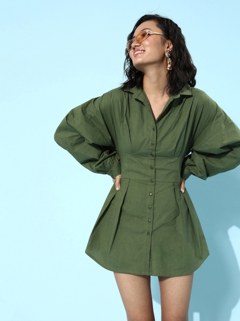 

QUIERO Women Gorgeous Green Solid Waisted Dress