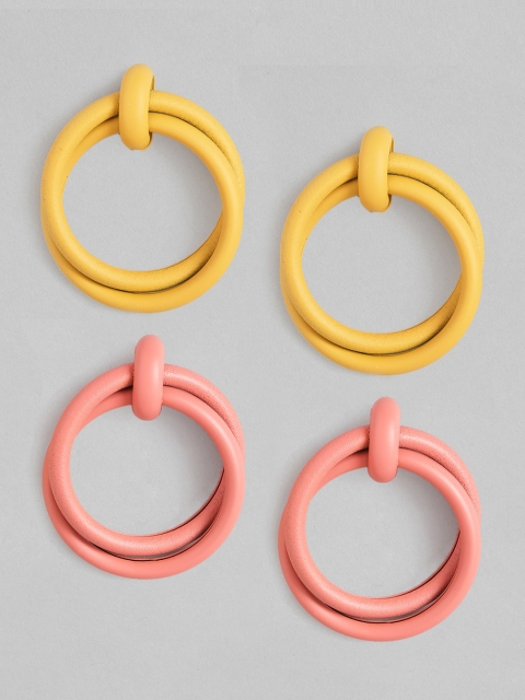 

Carlton London Set of 2 Handcrafted Circular Drop Earrings, Pink