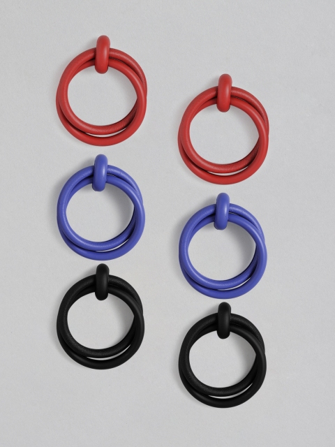 

Carlton London Set of 3 Handcrafted Circular Drop Earrings, Red