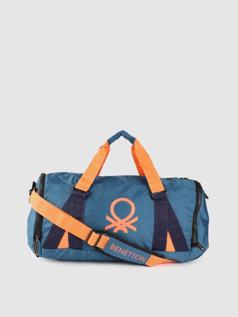 

United Colors of Benetton Unisex Teal Blue & Orange Brand Logo Print 39 Litres Duffle Bag