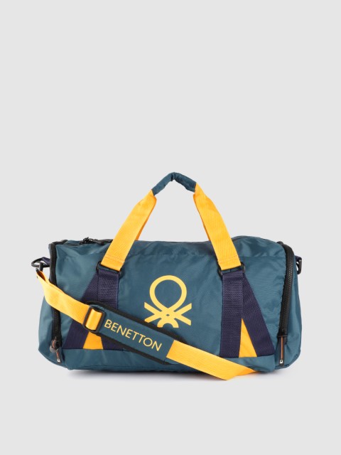 

United Colors of Benetton Teal Blue & Yellow Solid Duffel Bag with Brand Logo Detail
