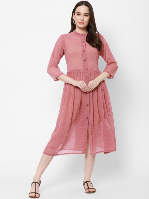 

Twenty3 Women Pink Self Design Georgette Midi Dress
