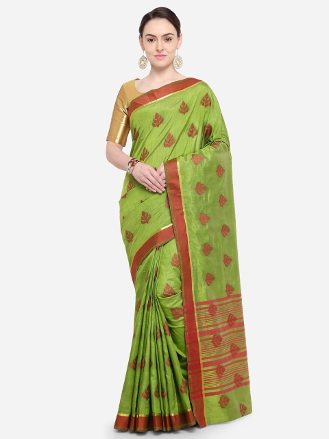 

Mitera Green & Red Ethnic Motifs Zari Art Silk Tussar Saree