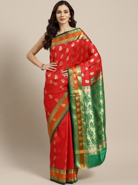 

Mitera Red & Green Ethnic Motifs Zari Art Silk Mysore Silk Saree