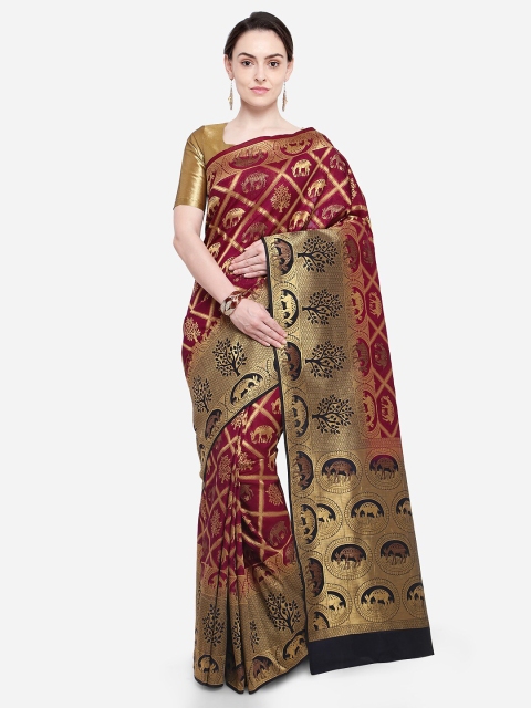 

Mitera Maroon & Gold-Toned Ethnic Motifs Zari Art Silk Mysore Silk Saree