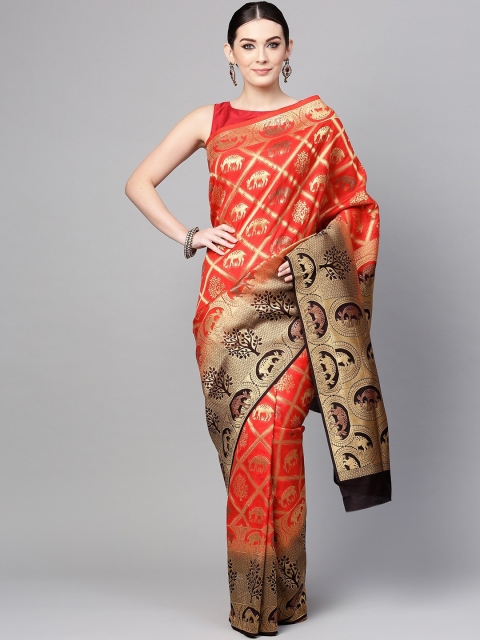 

Mitera Red & Gold-Toned Ethnic Motifs Zari Art Silk Mysore Silk Saree
