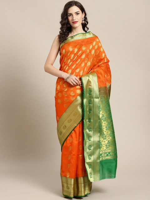 

Mitera Orange & Gold Ethnic Motifs Zari Art Silk Banarasi Saree