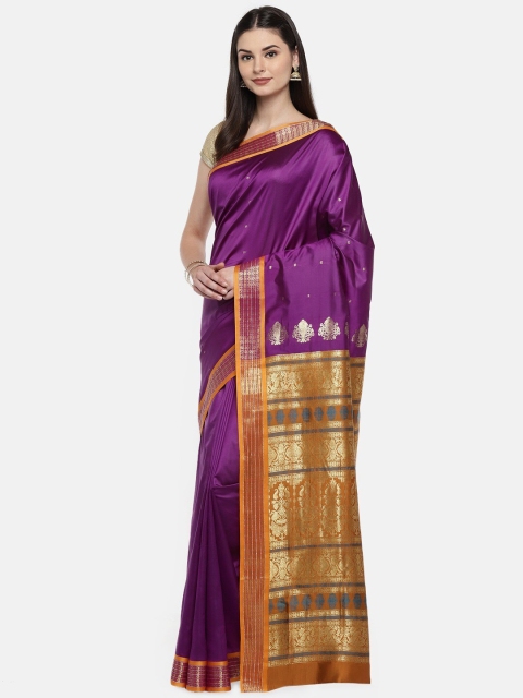 

Mitera Purple & Orange Ethnic Motifs Zari Art Silk Mysore Silk Saree