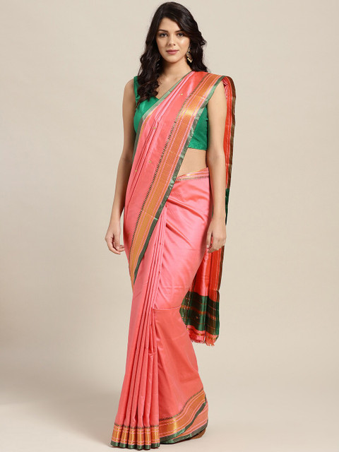 

Mitera Pink & Green Ethnic Motifs Zari Art Silk Mysore Silk Saree