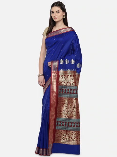 

Mitera Blue & Maroon Ethnic Motifs Zari Art Silk Mysore Silk Saree