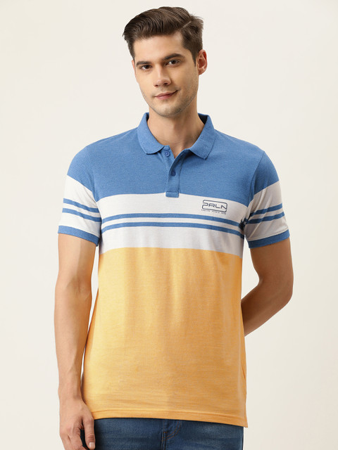 

Proline Active Men Yellow Blue Colourblocked Polo Collar Pure Cotton T-shirt