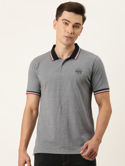 

Proline Active Men Grey Brand Logo Printed Polo Collar Applique T-shirt