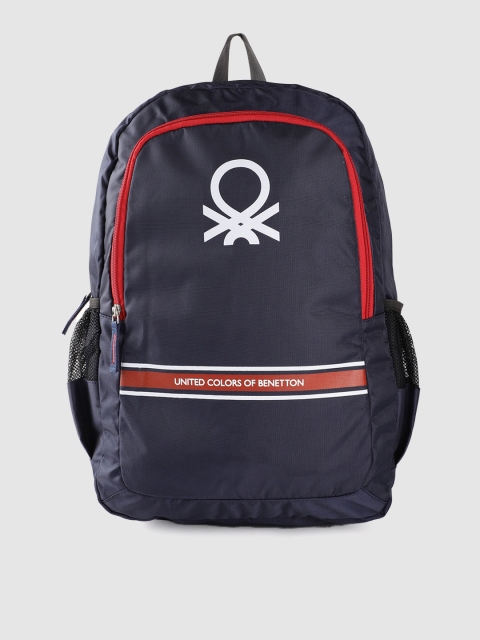 

United Colors of Benetton Unisex Navy & White Brand Logo Print 18 Inch Laptop Backpack, Navy blue
