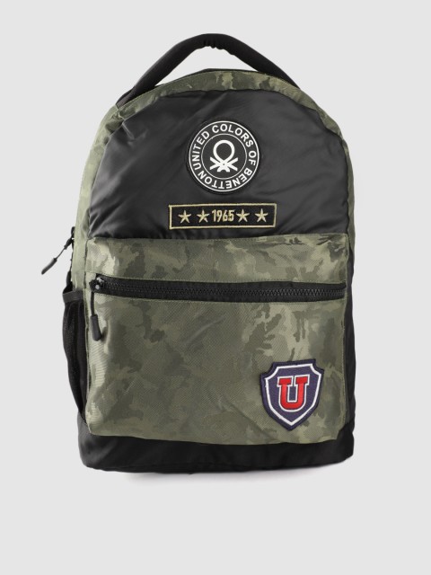 

United Colors of Benetton Unisex Olive Green & Black Colourblocked 15 Inch Laptop Backpack