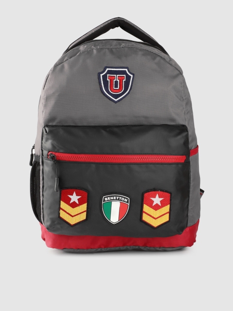 

United Colors of Benetton Unisex Grey & Black Colourblocked 15 Inch Laptop Backpack
