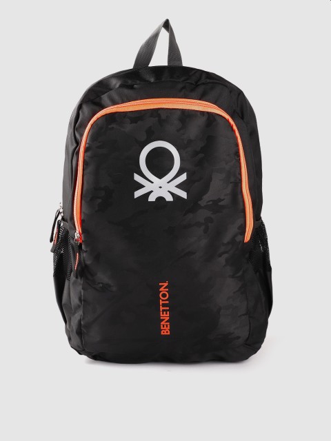 

United Colors of Benetton Unisex Black & White Brand Logo Print 15 Inch Laptop Backpack